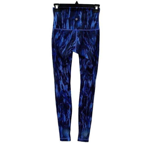 Lululemon Size 4 High Rise Wunder Under Blue Printed Full Length Leggings - Picture 2 of 6